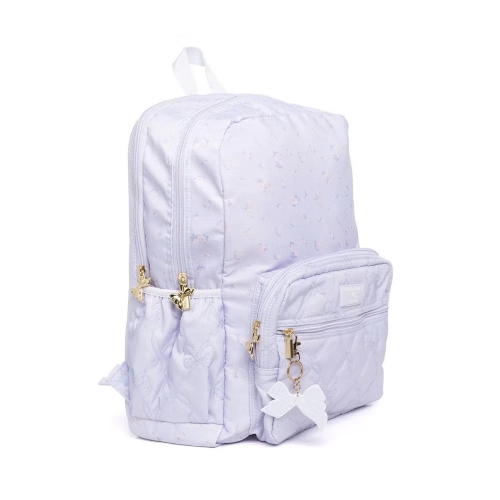 LoveShackFancy Light Lavender Quilted Backpack with Bow Charm